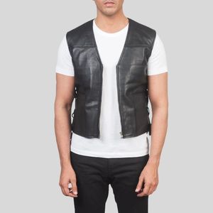 Chaleco de Motociclista Reversible de Cuero Genuino y Lona para Hombre, Cierre de Cremallera, Transpirable, Anti-UV, Estilo Urbano, OEM, Otoño - Product Image 1