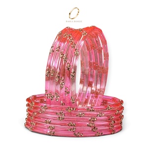 Collection en gros de bracelets kashmiris en verre goutte de pluie rose vif avec perles de mode, plaqués or et ornés de cristaux étincelants pour femmes - Product Image 5