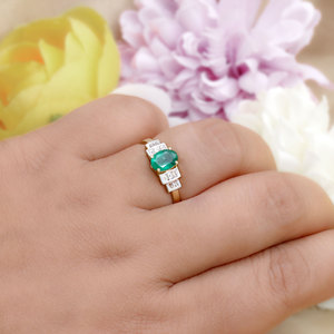 Anillo de Compromiso de Lujo Art Deco con Esmeralda Ovalada en Oro Amarillo Sólido de 14K, Joyería Fina al por Mayor, Anillos Personalizados para Mujer - Product Image 6