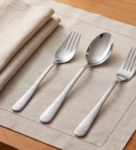 Modern Stainless Steel Flatware <b>Set</b> <b>Mirror</b> Polished Hammered Handle Dishwasher Safe Wedding Cutlery Spoon Fork Knife - Product Image 4