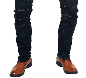Jean en denim indigo foncé pour homme, coupe slim, taille mi-haute, extensible, avec empiècements côtelés, style motard, décontracté, en coton, pour le quotidien - Product Image 3