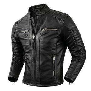 100% High Quality Comfortable Breathable <b>Men</b> Black Cow Leather <b>Jacket</b> Winter Warm Long Sleeve Stand Collar Streetwear <b>Sherpa</b> - Product Image 1