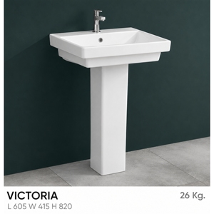 Lavabo de Pedestal Moderno Victoria, Rectangular, con un Solo Orificio, Acabado Cromado Brillante, con Desagüe NSF, Lavabo de Baño Montado en el Suelo - Product Image 2