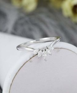 925 <b>Sterling</b> <b>Silver</b> White Curved Marquise Cut Wedding Band Marquise Diamond CZ <b>Stacking</b> Band Bridal Anniversary Engagement <b>Ring</b> - Product Image 3