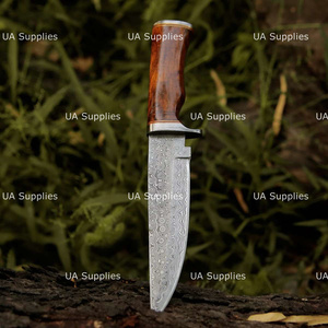 Couteau de chasse Bowie à lame fixe en acier Damas fait main, pointe tombante, manche en bois, épaisseur 0,5 mm, longueur totale 15 pouces, fabrication OEM - Product Image 2