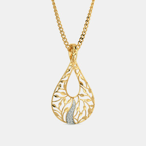 Collar con Colgante de Diamante Cultivado en Laboratorio en Forma de Hoja de Lágrima con Diseño Calado en Oro Amarillo - Product Image 1