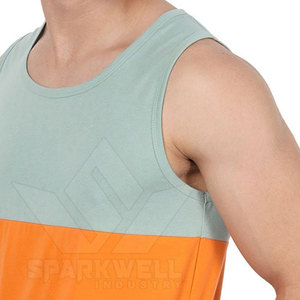 Débardeur Homme Color Block Col Rond Sans Manches Décontracté Respirant Tricoté Uni avec Logo Avant - Product Image 6