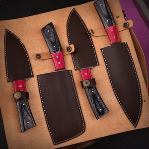 Handmade Eco-Friendly Damascus Steel 4-Piece Kitchen <b>Knife</b> Set Pure Leather Sheath Including Chef's Cleaver <b>Steak</b> Utility Carbon - Product Image 2