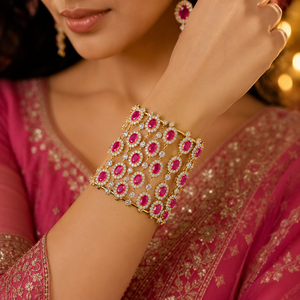 LISA JEWELLERS Luxury Designer Silver Gold Plated 22K CZ <b>Ruby</b> Pink Stone Cuff <b>Bracelets</b> Bangles BIS Certified Fine Jewelry - Product Image 1