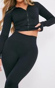 Veste de yoga sans couture personnalisée pour femmes, séchage rapide, manches longues, pour la gym et la course, avec col montant et fermeture éclair - Product Image 2