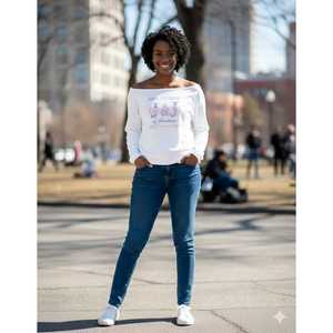 Jack and Jill Logo Off Shoulder Tee Women Long Sleeve Casual Fashion <b>Top</b> Soft Comfortable Trendy Streetwear Pullover Shirt - Product Image 5