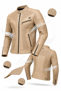 Chaqueta de Motocicleta de Cuero Perforado para Verano |   Negro Beige Oliva |   Fabricante OEM ODM |   Diseño de Calidad Premium |   Transpirable | - Product Image 6
