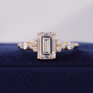 1-5 Ct <b>Emerald</b> Cut Lab Created Moissanite <b>Ring</b> Luxury 14k Yellow Gold plated Engagement <b>Ring</b> Multi Stone Wedding <b>Ring</b> For Her - Product Image 1