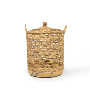 Oval <b>laundry</b> <b>basket</b> featuring a black wire frame upper section and a fine-woven <b>wicker</b> bottom base, available at wholesale price - Product Image 5