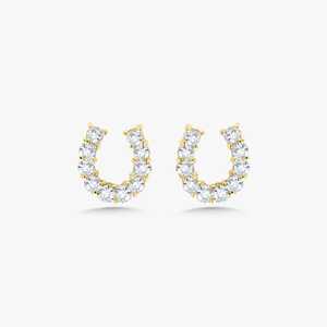 Horseshoe Stud <b>Earrings</b> Lab Grown Diamond 14K 18K Solid Gold Round Cut Lucky Small Charm Studs Dainty Minimalist Women Jewelry - Product Image 3