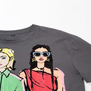 เสื้อยืดคอกลมโอเวอร์ไซส์แขนสั้นสำหรับผู้ชาย พิมพ์ลายผู้หญิงหลากสีสัน เสื้อถักลำลองผ้าฝ้ายทรงปกติ ดีไซน์ลายพิมพ์ - Product Image 5