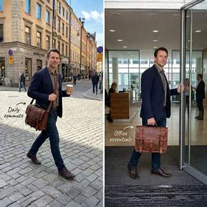 Sac à main pour ordinateur portable en cuir véritable pour homme, pour le bureau et les affaires - Product Image 4