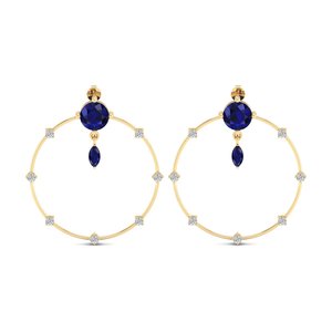 Boucles d'oreilles créoles REYES minimalistes en argent sterling 925 avec moissanite certifiée GRA et saphir bleu taille ronde – Bijoux - Product Image 2