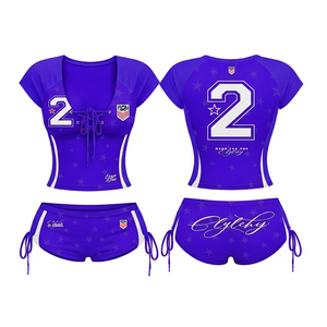 <b>Green</b> Women's 2 Piece Sports Set Short Sleeve <b>Lace</b> Up Top With Number 2 And Matching Shorts Breathable Spandex Polyester Spring - Product Image 3