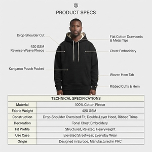 Sweat à capuche surdimensionné pour homme, personnalisé, en molleton épais 400 GSM à tissage inversé, respirant, 77-100% coton, durable, à épaules tombantes - Product Image 5