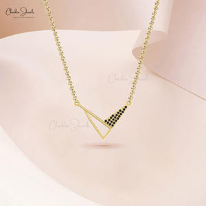 Collar de Oro Sólido de 14K con Diamantes Negros y Diseño de Doble Triángulo Abierto y Cerrado, 0.9mm, Diamantes Naturales, Joyería de Boda, Proveedor - Product Image 4