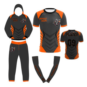 ชุดเสื้อฮู้ดดี้และกางเกงจ็อกเกอร์สำหรับนักเล่นเกมอีสปอร์ต พิมพ์ลายแบบซับลิเมชั่น สีแดงดำ สำหรับผู้ใหญ่ 男女  แห้งเร็ว เสื้อคอกลม กางเกงขายาว พร้อมปลอกแขน - Product Image 2
