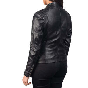 Blouson Bomber Noir en Cuir Véritable Coupe Ample Col Mandarin Fermeture Éclair Devant Qualité Premium en Laine pour l'Hiver Fournisseur OEM ODM Vente en Gros - Product Image 2