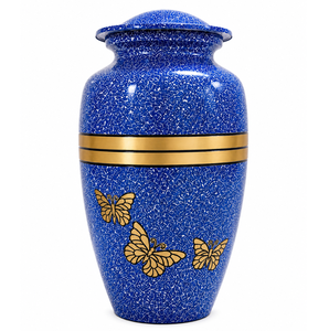 Urna Funeraria de Metal Antigua Negra con Banda Dorada y Grabado de Mariposa, Estilo Europeo Americano, para Cenizas Humanas - Product Image 3