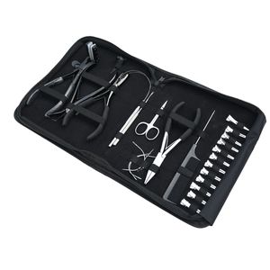 Salon Hair Extension Accessories Set Flat Crimping Plier Tap In Plier Microbead Remover Hair Loop Hook Threader Curved <b>Needles</b> - Product Image 1
