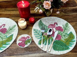 Most Trending Beaded Placemat Embroidered Floral Design Multi-color Placemat Protect Your Dining From Heat Damage in <b>Low</b> Price - Product Image 2