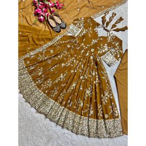 Vestido Anarkali Musulmán Tradicional de Diseñador NF con Hermoso Parte Inferior y Dupatta Amarillo Talla L - Product Image 1