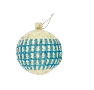 Ornement rond bleu à carreaux en jacinthe d'eau, décoration artisanale en osier tressé pour l'affichage des décorations de Noël - Product Image 1