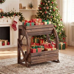 Fioriera Decorativa Verticale a 2 Livelli con Finitura Bruciata e Ruote, per Composizioni Stagionali Esterne e Matrimoni - Product Image 2