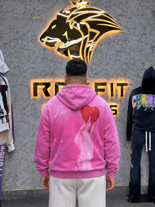 <b>Men's</b> <b>Pink</b> Zip-Up Hoodie With Screen Print Oversized Fleece Casual <b>Sweatshirt</b> Hooded Regular Sleeve Autumn Wear Hoodies - Product Image 2