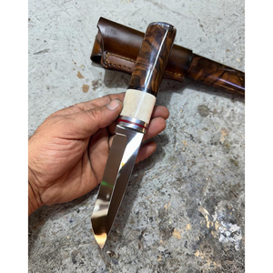 Couteau Birka Puukko à manche en bois fait main, acier à haute teneur en carbone, couteau de chasse et de bushcraft avec étui en cuir - Product Image 1