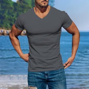 Ropa deportiva atlética sencilla, ropa de gimnasio ajustada, camiseta para hombre con diseño gráfico, tela orgánica sostenible, cuello en V - Product Image 1