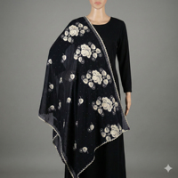 Châle en mousseline de soie pour femme avec bordure en applique crème motif rose, bord festonné, doux et léger, personnalisable OEM