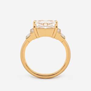 3.5ct Princess Cut LabGrown Diamond Solid Yellow Gold Ring for Women Luxury Three <b>Stone</b> Baguette Diamond Accent Engagement Ring - Product Image 4