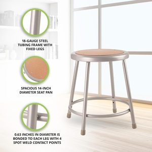 National Public Seating 6200 Series Heavy Duty PU <b>Leather</b> bar <b>Stool</b> Gray Enamel Finish Hardboard Seat Inset Contemporary Modern - Product Image 3