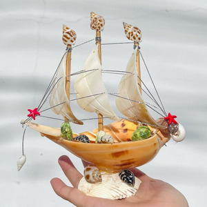 Figura de velero de conchas marinas, modelo de yate hecho a mano, mini veleros artesanales de conchas naturales - Product Image 4