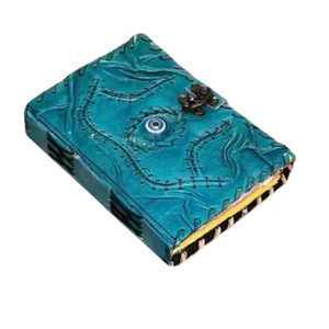 Diario Hecho a Mano de Cuero Genuino Vintage con Grabado de Ojo Azul Hocus Pocus, Borde Rústico Colorido, Grimoire Wiccano Religioso Clásico - Product Image 6
