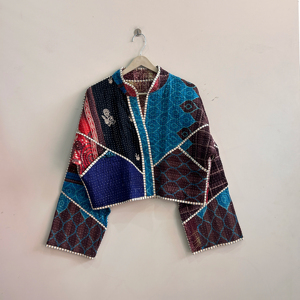 Reversible Kantha Vintage <b>Jacket</b> Handmade Boho <b>Jacket</b> Indian Trendy <b>Patchwork</b> <b>Jacket</b> - Product Image 1