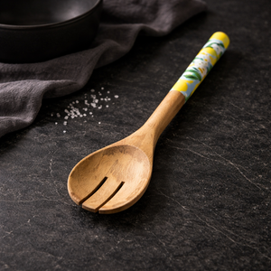 Juego de cubiertos planos alargados, tallados a mano, ecológicos, no tóxicos, estilo americano, con estampado de limón natural, de madera de mango, para fiestas. - Product Image 5