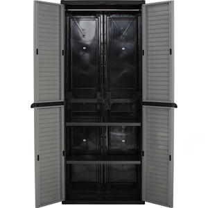 Armario de Plástico Moderno con Marco Negro y Gabinete de Almacenamiento Gris con Dos Puertas, Barra para Colgar Ropa, Organizador para Dormitorio - Product Image 4