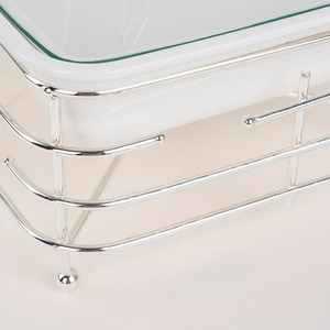 Ensemble de réchauds de buffet en céramique blanche de luxe avec couvercle en verre et support en acier inoxydable chromé, chauffe-plats carré pour mariage et réceptions - Product Image 4