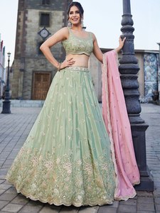 Women <b>Sequin</b> Embroidered Lehenga Choli Set Dupatta Ethnic Wedding Party Outfit - Product Image 6