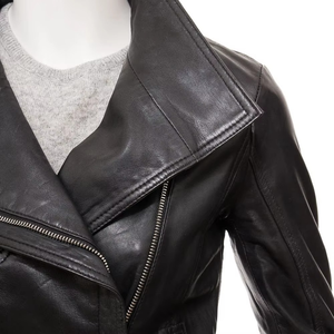 Custom Logo Design Ladies Biker Genuine Sheepskin Leather Jacket Waterproof Filled Breathable All Seasons Cotton Lined Plain - Product Image 5