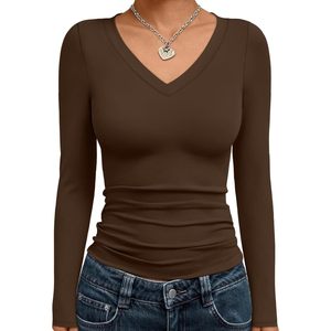 Vestidos Casuales de Moda para Mujer, Estilo Reina, Otoño 2025, Camisas de Manga Larga, Tops Cortos con Cuello en V, Ajustados, Bonitos, Básicos Y2K - Product Image 1