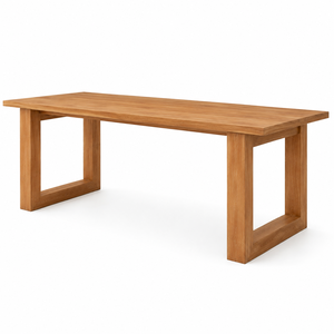 Table à manger moderne en teck massif avec base à double cadre encastré |   Ensemble de meubles de salle à manger architecturaux nordiques écologiques - Product Image 2