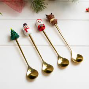 Christmas Themed Metal Stirring Spoons Set With Santa Tree And <b>Star</b> Design High <b>Mirror</b> Polish Reusable Flatware For Party - Product Image 2